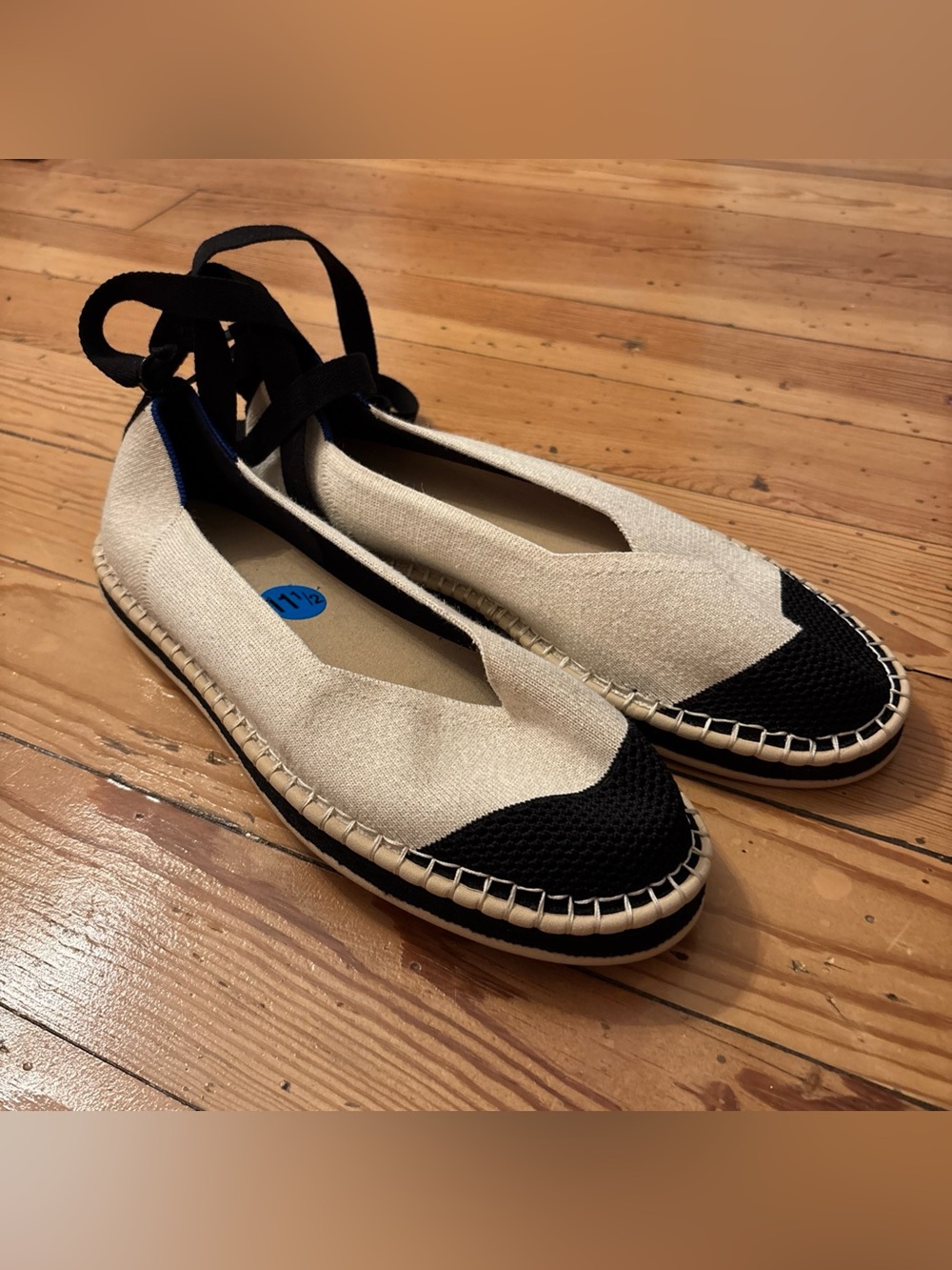 Rothy's Espadrille Flats Size 11.5 NWOB Black Cream Boardwalk